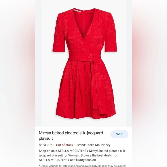 Stella McCartney jacquard red silk romper belted with padded shoulders - Picture 2 of 12